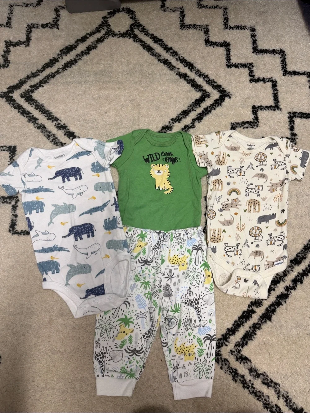 Green 'Wild Little One' Tiger Baby Bodysuit & Jungle Pants Set